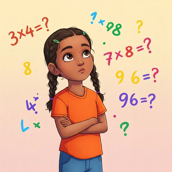 孩子思考如何快速记忆乘法口诀