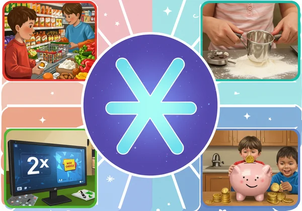 Illustration of multiplication in everyday life scenes.