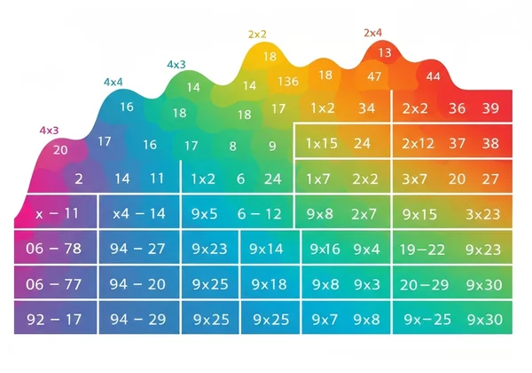 Overview of a multiplication chart with various highlighted patterns