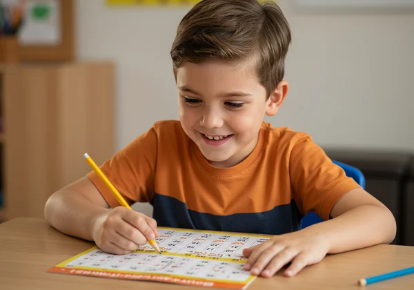 Child using a printable multiplication chart for study