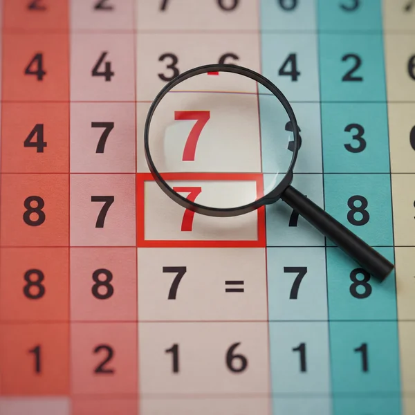 7 çarpım tablosunun satırını ve sütununu vurgulayan çarpım tablosu
