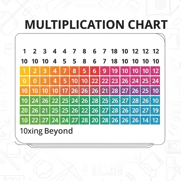 Stylized multiplication chart extending to 12x12 grid