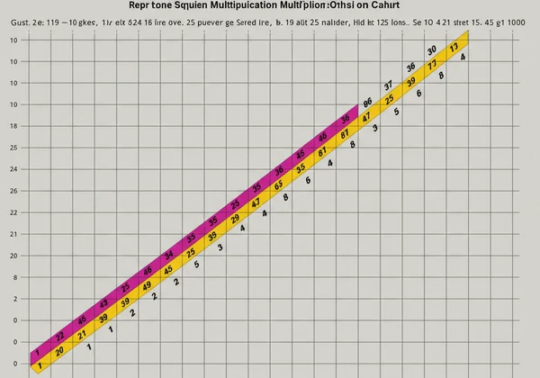 Multiplication chart showing square numbers highlighted diagonally