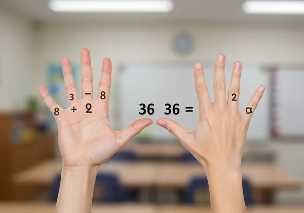 Hands demonstrating the 9 times table finger trick