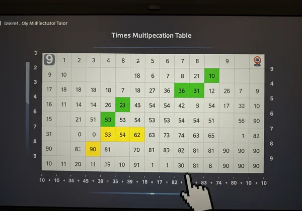 Interactive multiplication chart with 9s table highlighted