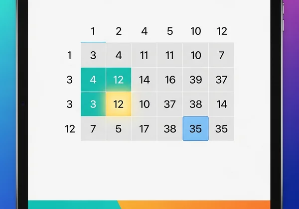 Screenshot of an interactive multiplication chart with highlights.
