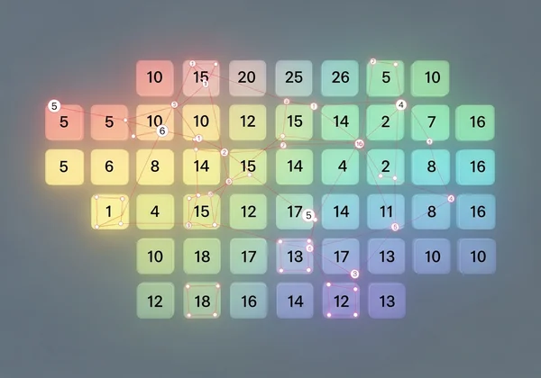 A stylized multiplication grid showing number patterns.