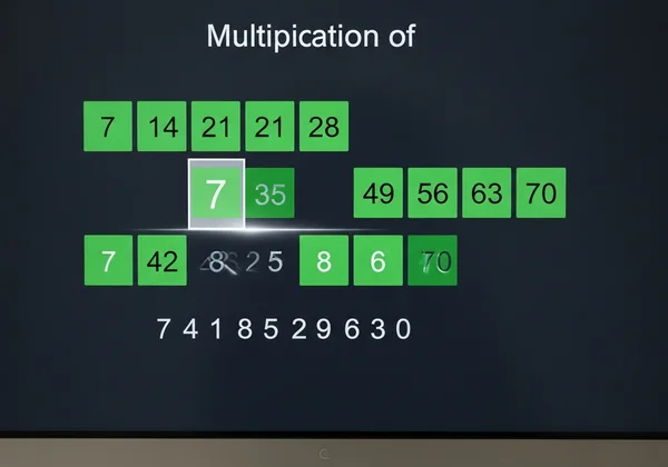 Online multiplication grid with 7s multiples highlighted
